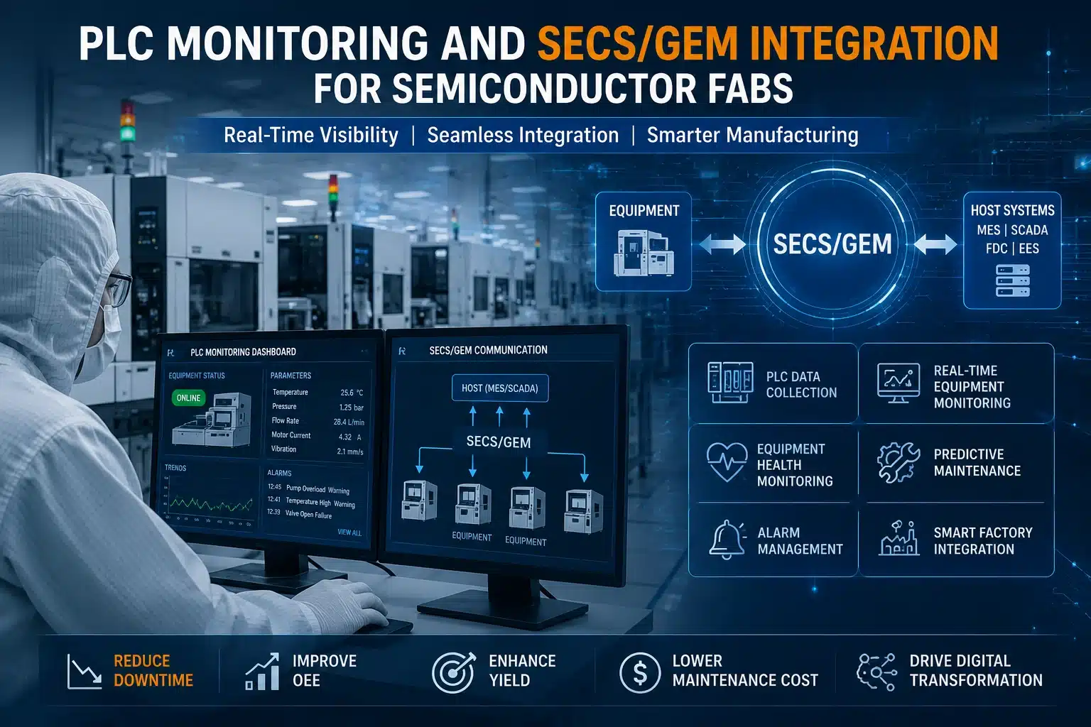 PLC Monitoring and SECS/GEM Integration for Semiconductor Fabs