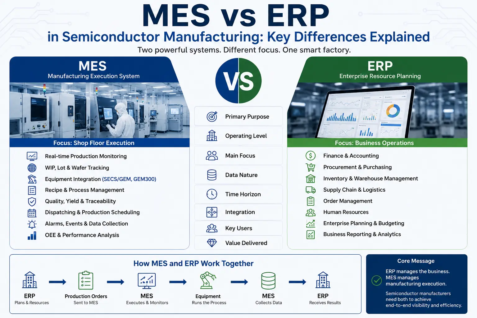 MES vs ERP in Semiconductor Manufacturing: Key Differences Explained
